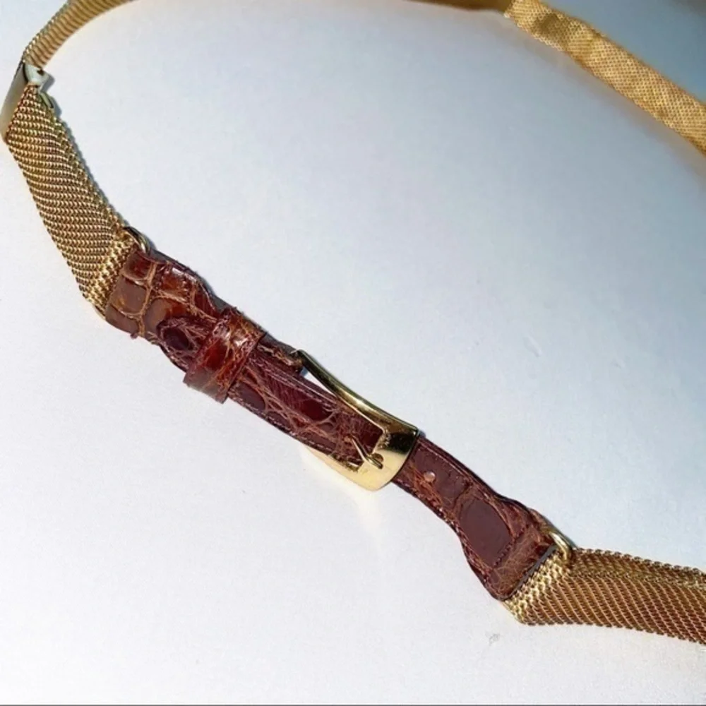 Gold Chain Belt Brown Genuine Leather